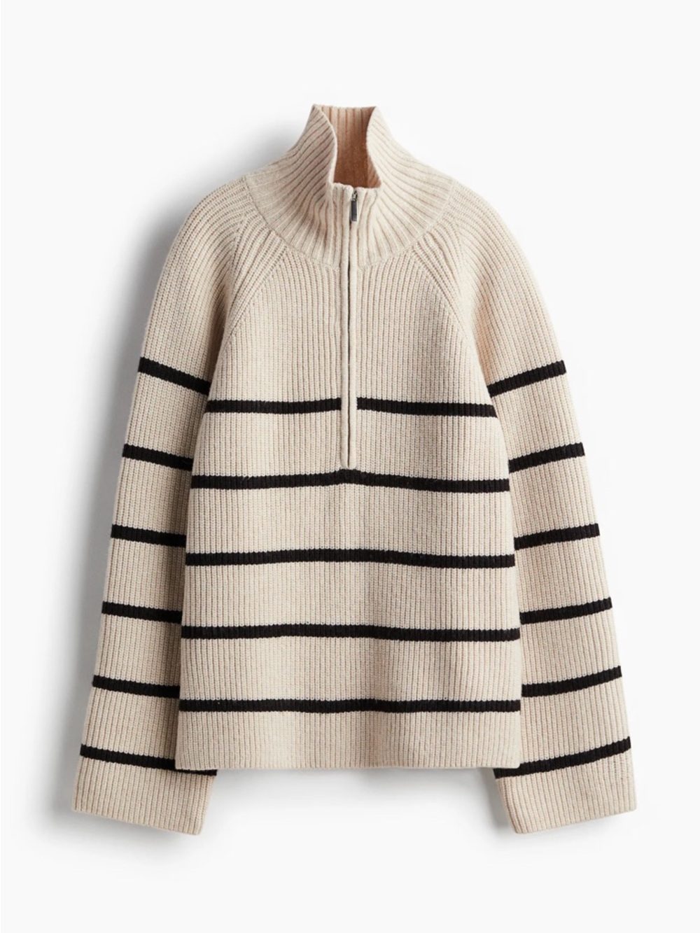 Oversized Half-Zip Ribbed Stripe Sweater